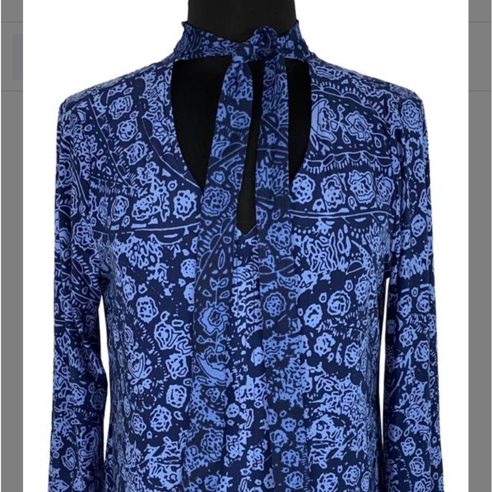 Style & Co Blue Long Sleeved Tunic style Tie Neck Detail Artsy Chic Top XL
